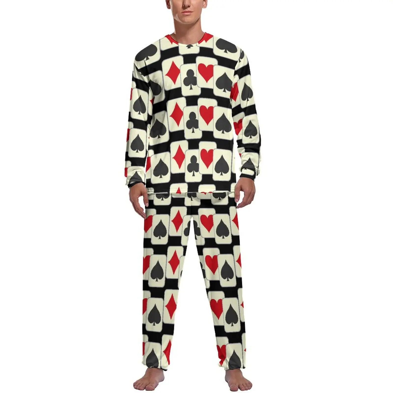 Playing Cards Pajamas Long Sleeve Quartet Print Two Piece Casual Pajamas Set Autumn Men Design Cool Nightwear