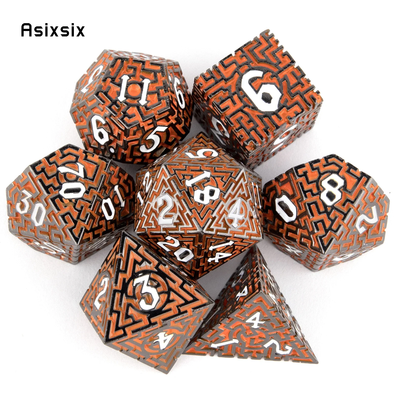 

7 Pcs Red White Metal Dice Maze Solid Metal Polyhedral Dice Set Suitable for Role-Playing RPG Board Game Card Game