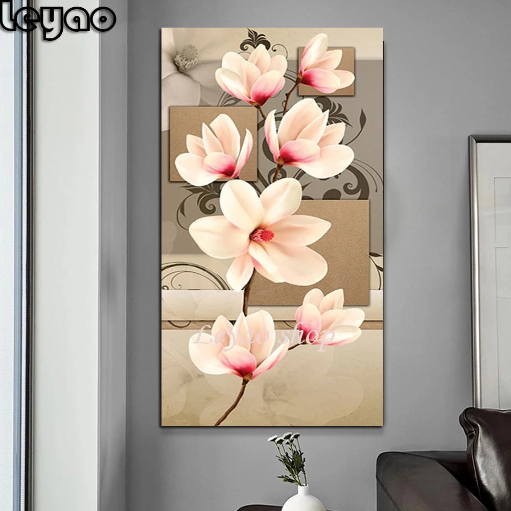 5d Diy Diamond Painting Pink Magnolia 5d Needlework Diamond Embroidery Mosaic Home Decor Handmade Picture Of Rhinestones