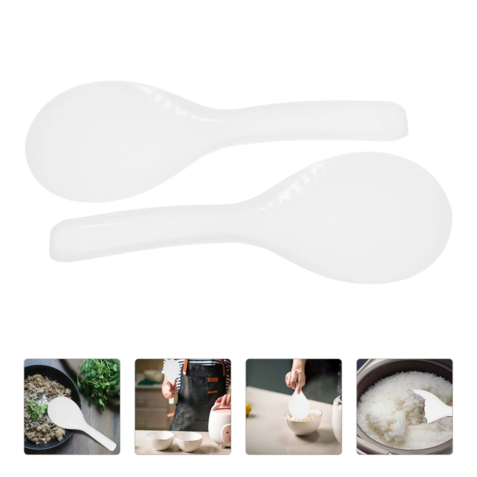

2pcs Reusable Spatula Non-Stick Scoop Spoon Compact Wear-Resistant Safe Handle Kitchen Utensil For Home Rice Cooker Household