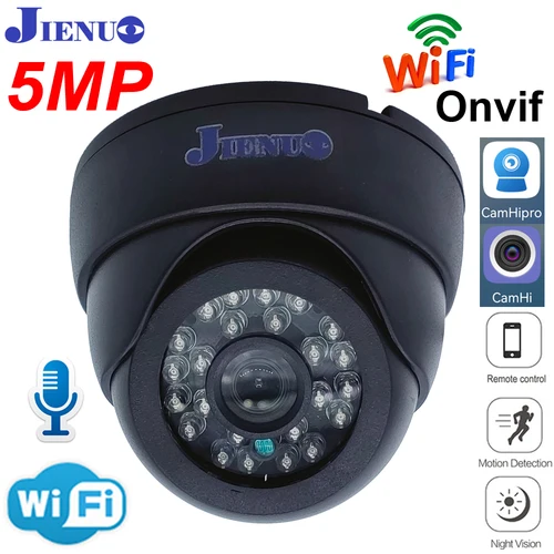 JIENUO Wifi cámara IP domo negro HD visión nocturna infrarroja Cctv vigilancia vídeo Onvif 1080P Audio inalámbrico cámara para el hogar CamHi 2MP