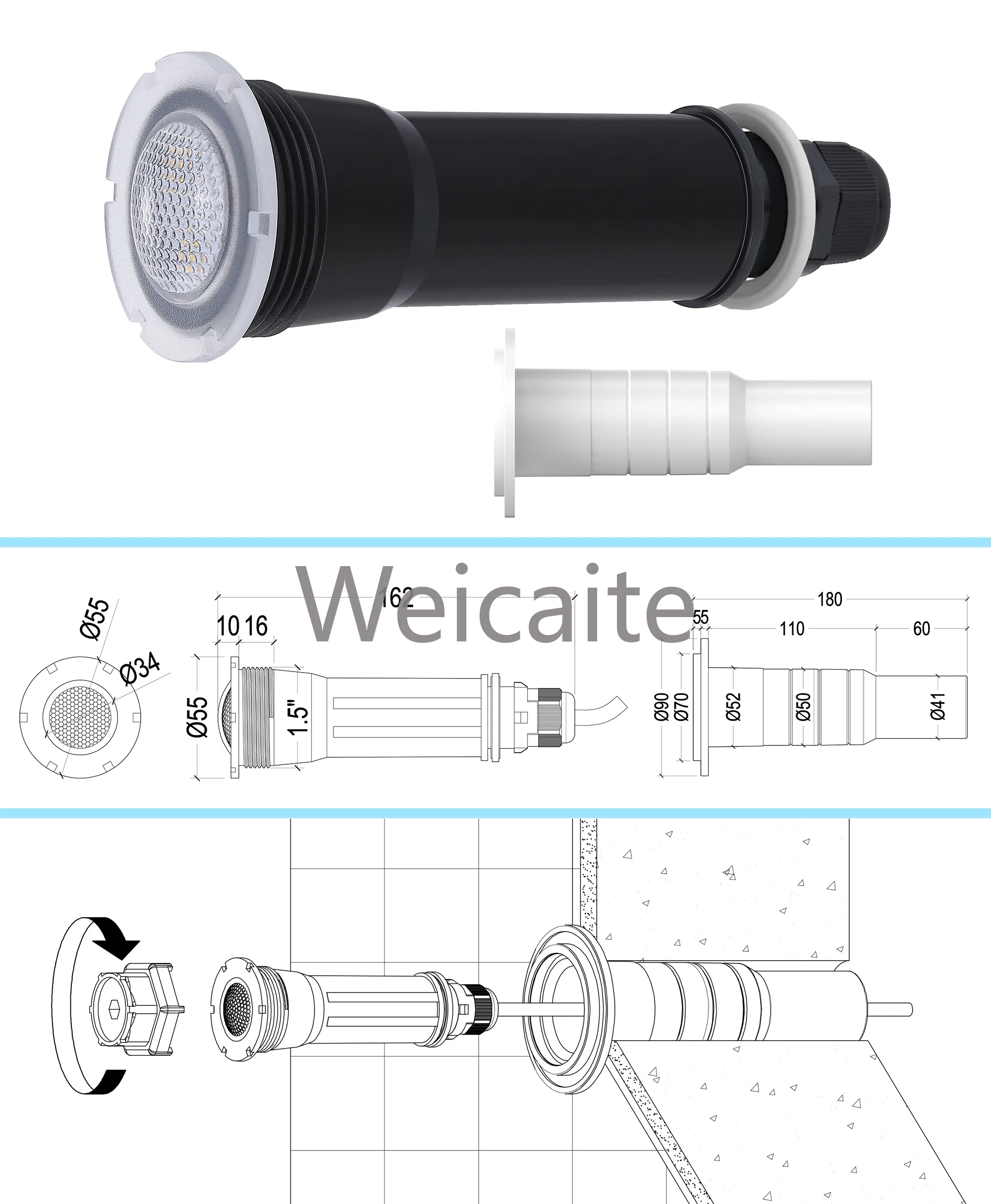 멀티 컬러 RGB PC SPA 빛 IP68 수중 Led 빛 LED Luz De Piscina ABS 표면 장착 수지 채워진 풀 빛