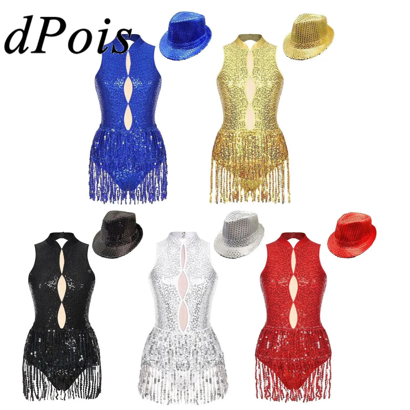 Body donna senza maniche danza latina con frange body donna paillettes nappa body con cappello per danza concorso Chacha Dancewear