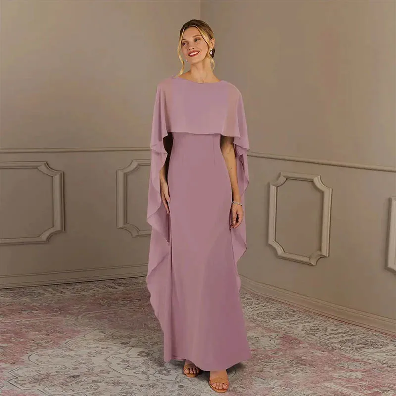 

Customized Mother of the Bride Dress Jewel Neck Floor Length Chiffon Sleeveless Side Draping Groom Mother Dresses For Weddings