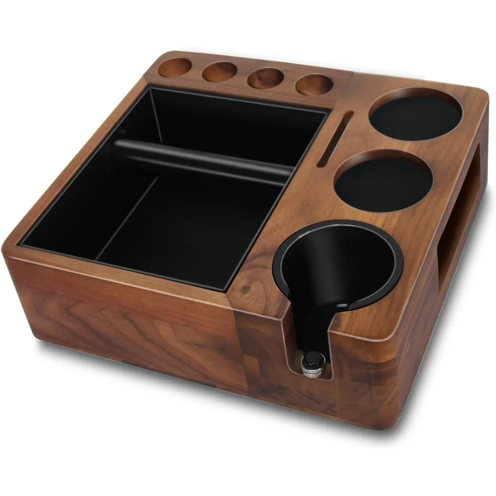 

Espresso Preparation Station with Knock Box, Wooden Portafilter Stand, Espresso Storage Organizer Box
