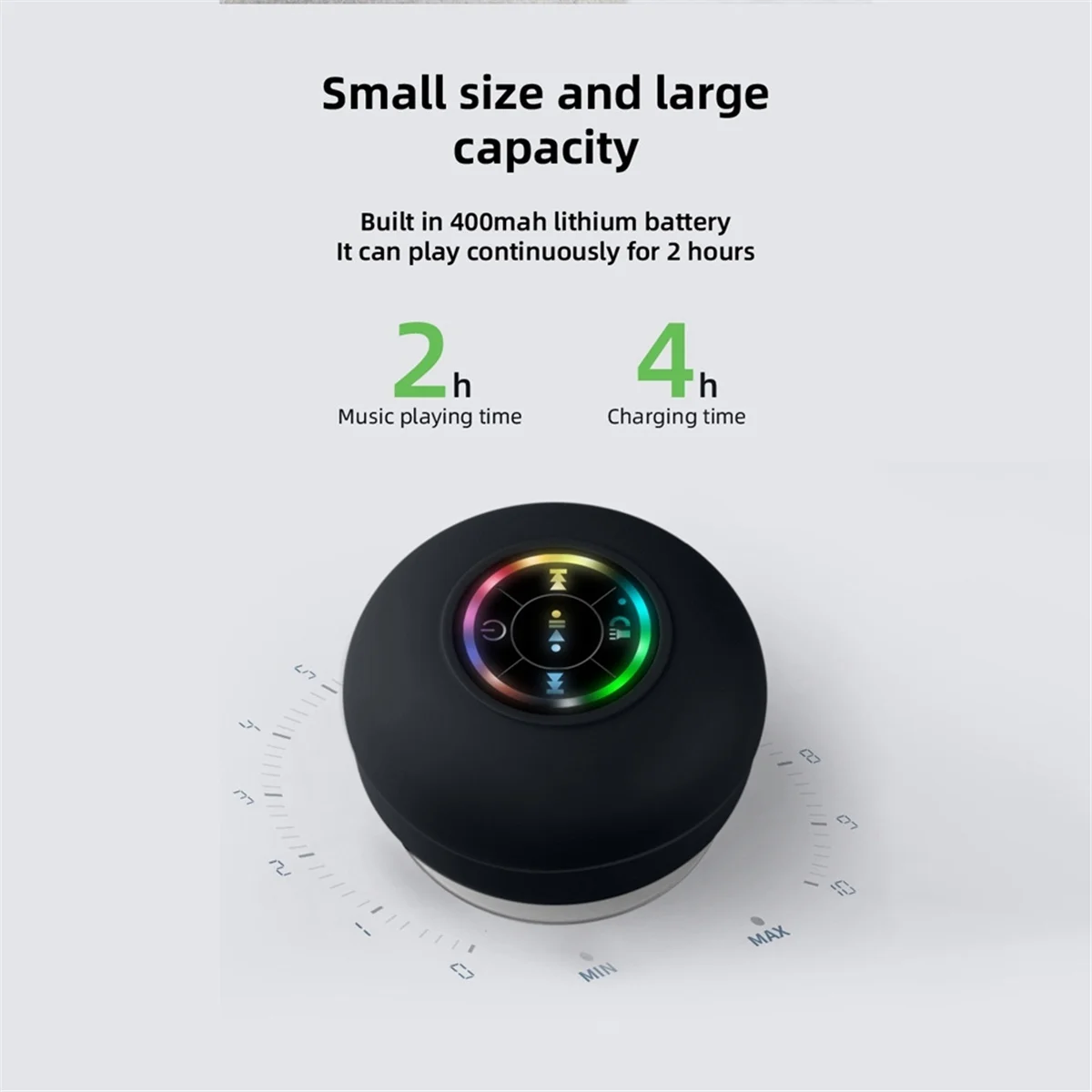 Mini Bluetooth Speaker Waterproof Bathroom Audio Wireless Shower Speakers RGB Light Bluetooth Suction Cup Speaker, Black