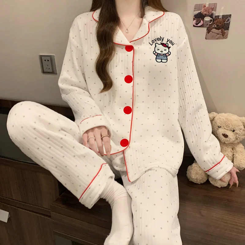 Hot Sanrio Anime Hello Kitty Women'S Pajamas Cartoon Kawaii Style Youth Women Home Clothing Teen Thicken Warm Winter Pajamas Toy