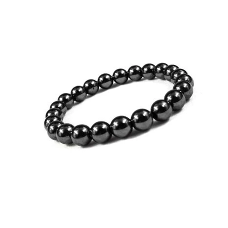 Cool Men's Bracelet Black 8mm Hematite Beaded Bracelets Stretchable Wholesale 12pcs