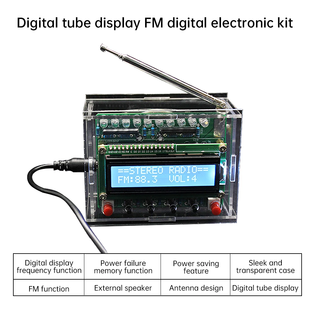 87-108MHZ FM Radio Kit Flashing Lights Soldering Practice DIY Radio Kits LCD Display FM 87-108MHz Digital Radio Kit for Learning