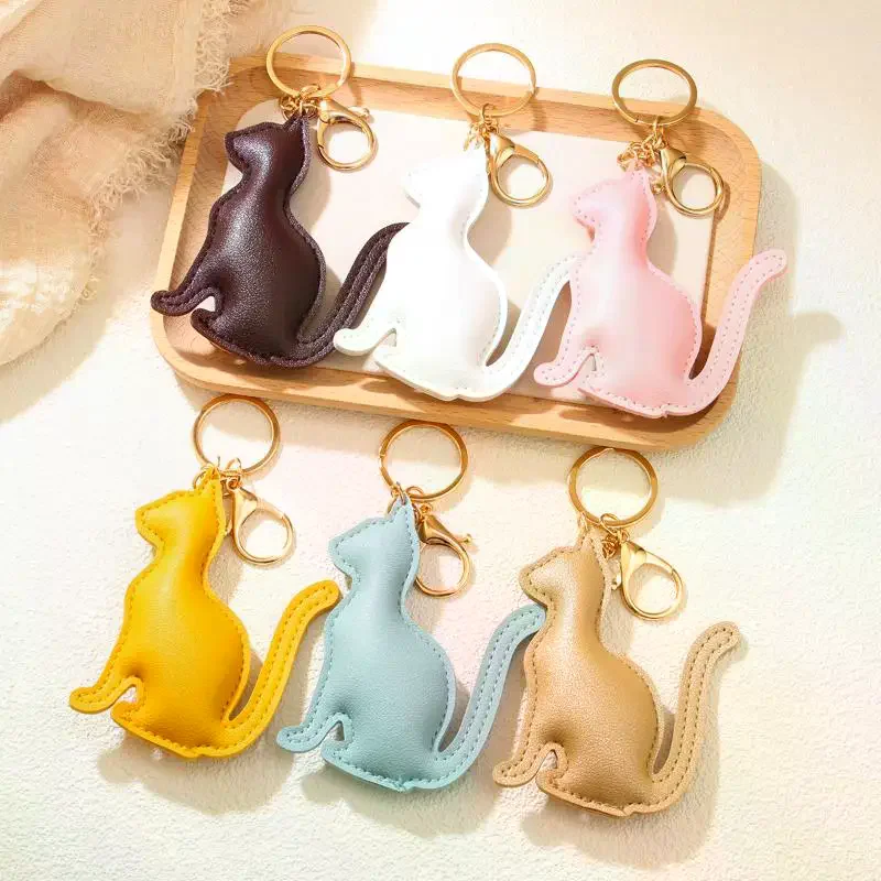 Cute PU Leather Cat Keychain Multi Color Options Durable Stitching Perfect For Bag Decoration Gifts For Cat Lovers