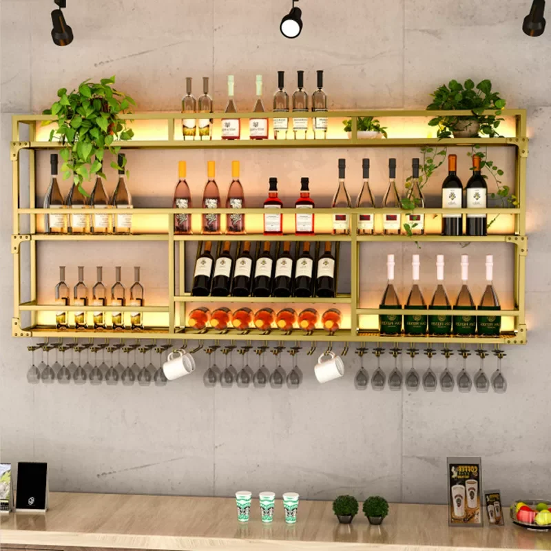 #@Factory-made ironwork wine rack, bar counter wall display stand, wine glass display rack, red wine wall display cabinet