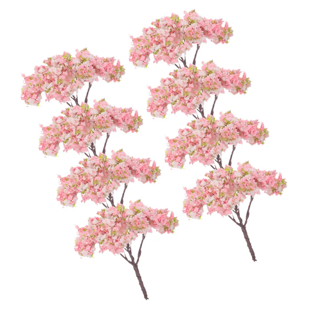 

8pcs Cherry Blossom Tree Decor Simulation Miniature Street Trees For Sand Table Landscape Mini Garden Decoration Green Scenery