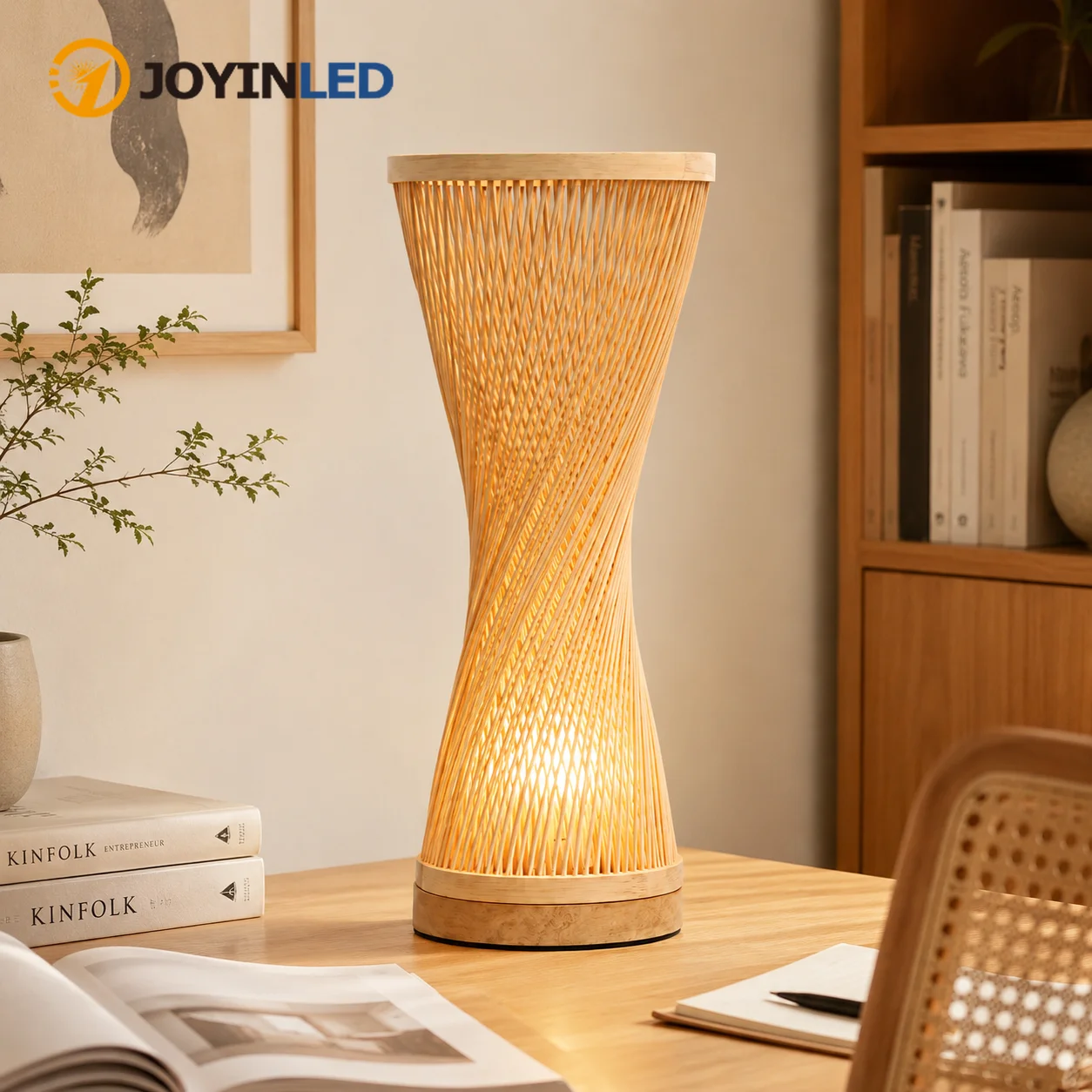 JOYINLED Rattan Lamp Shade, Boho Bamboo Woven Lampshade for Table Lamp, Vintage Wicker Shade for Bedroom Living Room Decor