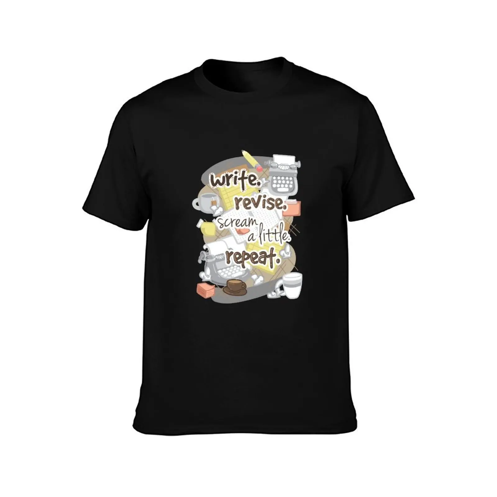 Write Revise Repeat T-Shirt, Summer Casual Cotton Tee, Oversized Streetwear Tops, Vintage Graphic Print, Loose Fit Short Sleeve