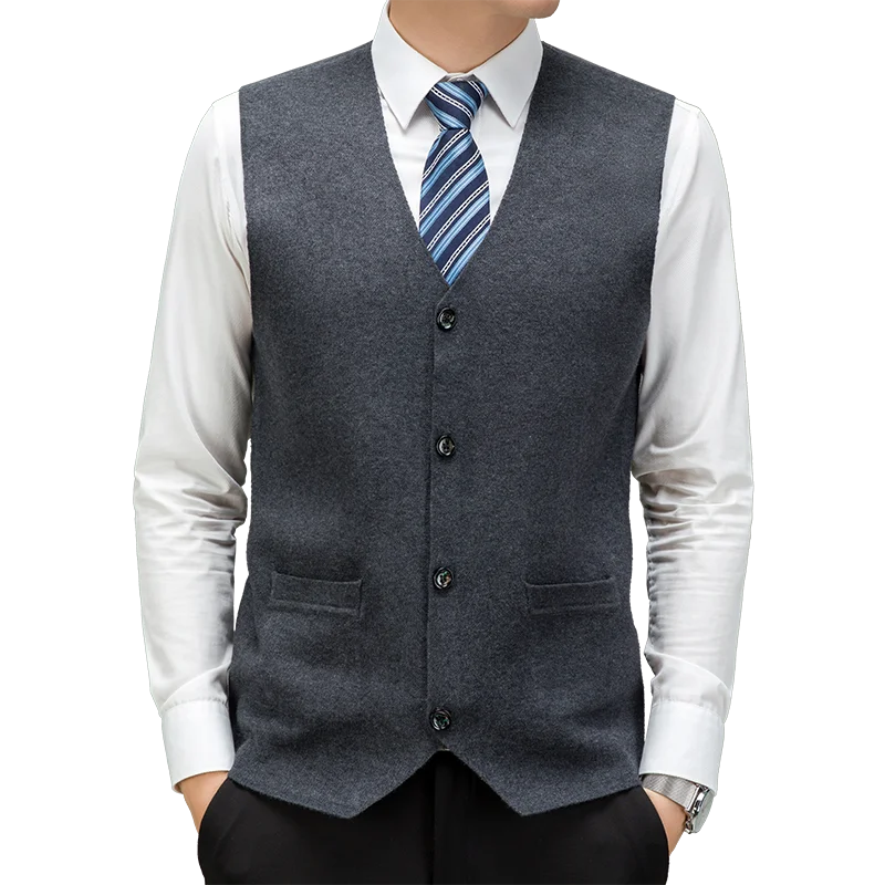 Men's Cardigan Vest 2024 New Single Breasted Knit Waistcoat Classic V-Neck Sweater Vest Office Male Sleeveless Knit Coat