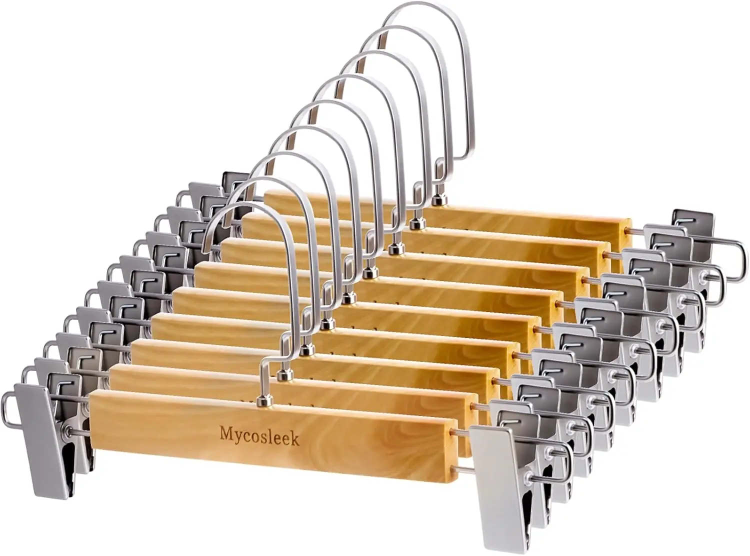 

Деревянные вешалки для брюк с регулируемыми зажимами, набор из 10 штук для брюк, джинсов, юбок, с антикоррозийным покрытием