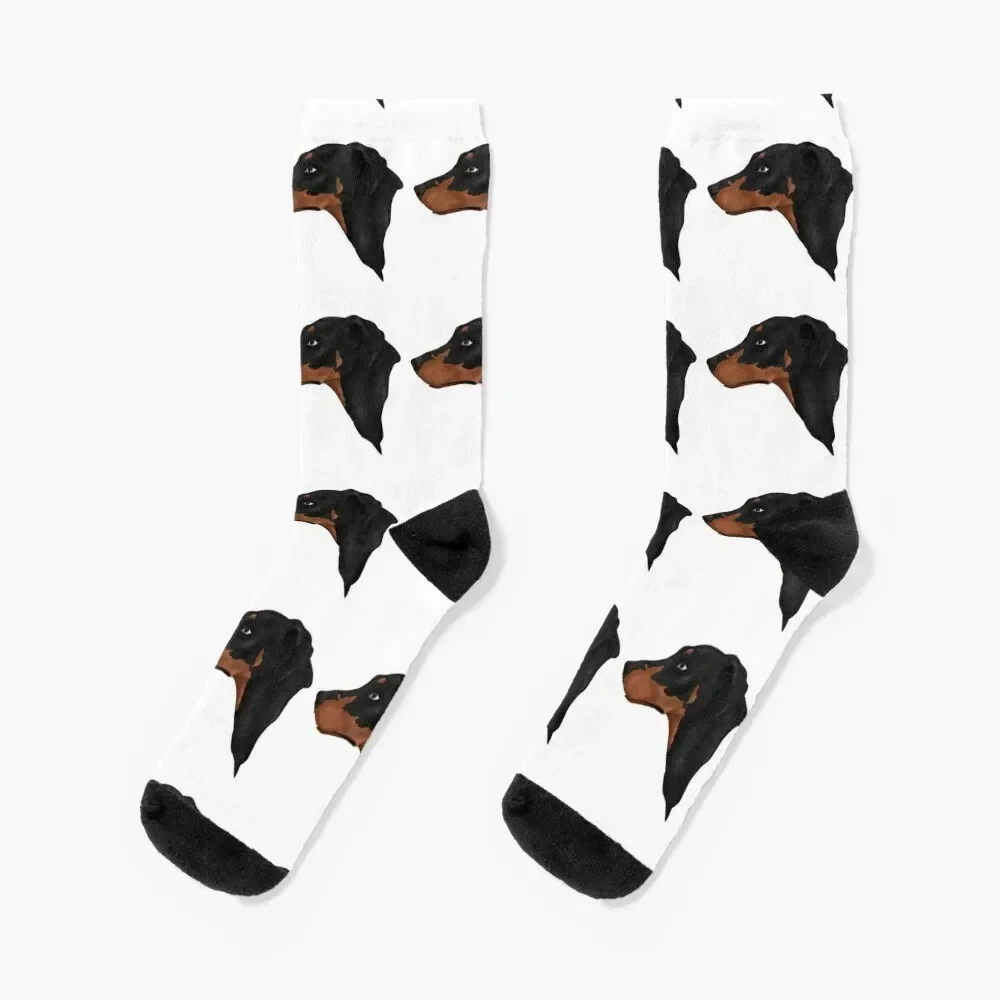 Black and tan natural ears Doberman Socks winter Sports funny sock Rugby Designer Man Socks Women's