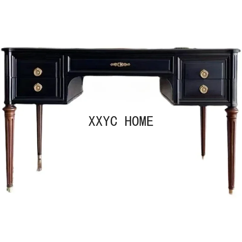 

French Country Solid Wood Retro Second-Hand Black Color Desk Simple Desk