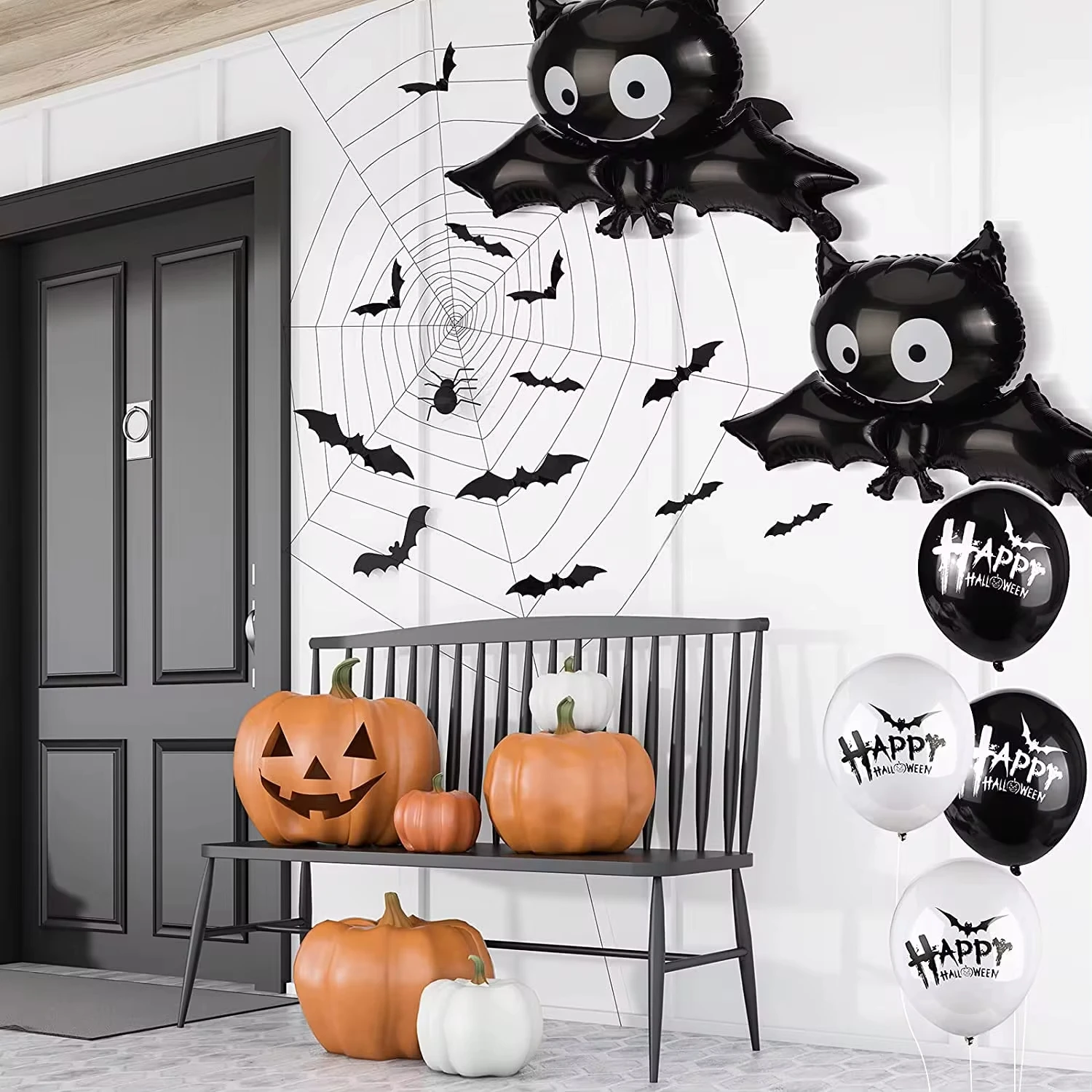 5PCS Halloween Foil Balloons Bat Mylar Balloons Cute Black Bat Balloon Halloween Party Props Home Decoration Supplies Kids Gifts