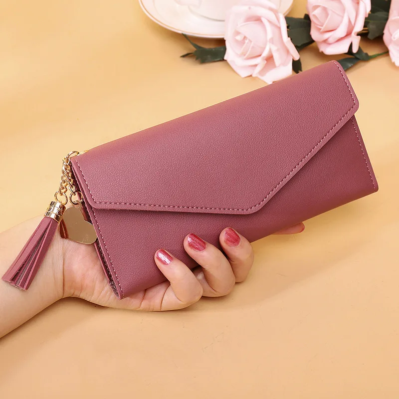 New Style Women's Long Wallet With Multiple Card Slots Ultra-Thin Handbag Simple Three-Fold Money Clip Holder