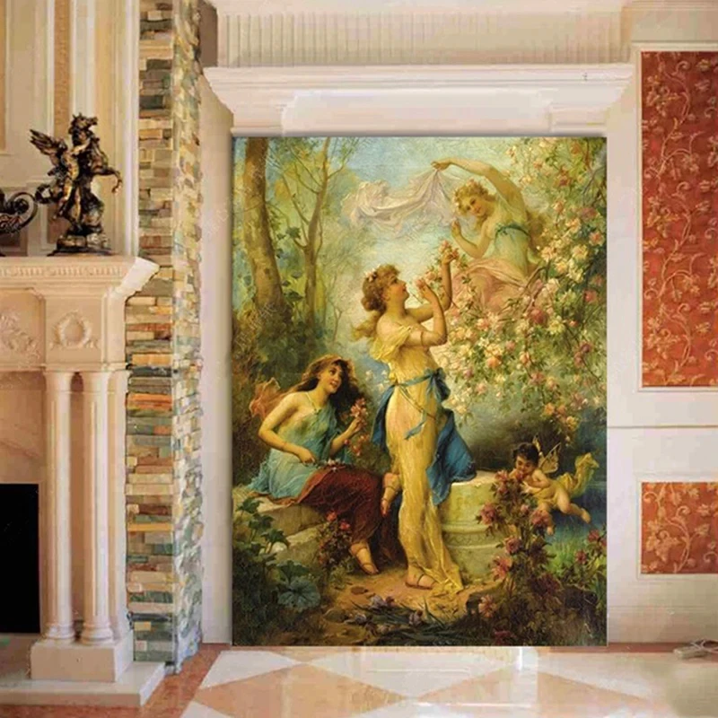 

Custom wallpapers 3d European Style Retro Figure Oil Painting Religion Angels Wall Home Decor Living Room Hotel Entrance mural