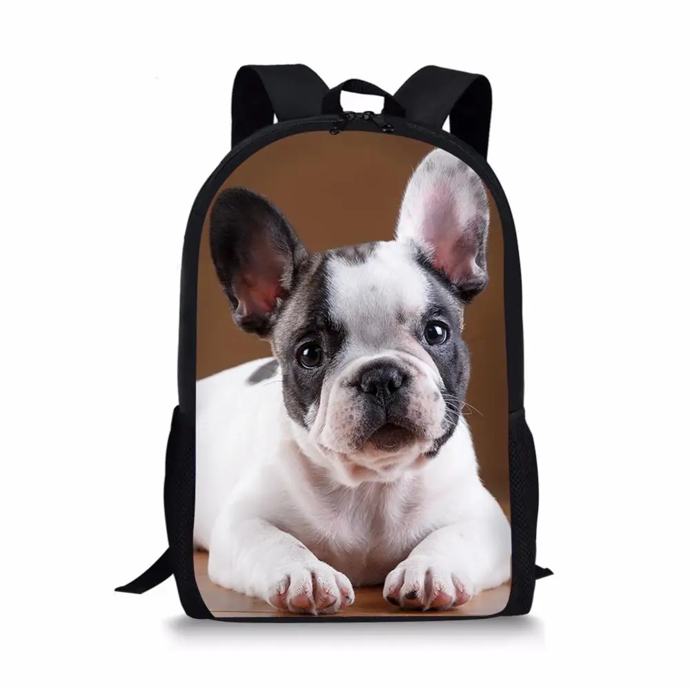 Tas sekolah Gambar bulldog kecil lucu ransel perjalanan pola hewan Kawaii tas punggung sekolah anak laki-laki perempuan balita tas buku anak-anak