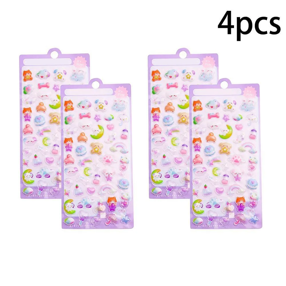

4 шт. DIY водонепроницаемые 3D рельефные наклейки съемные многоразовые наклейки с мультяшными животными прозрачные желейные наклейки украшение для ноутбука