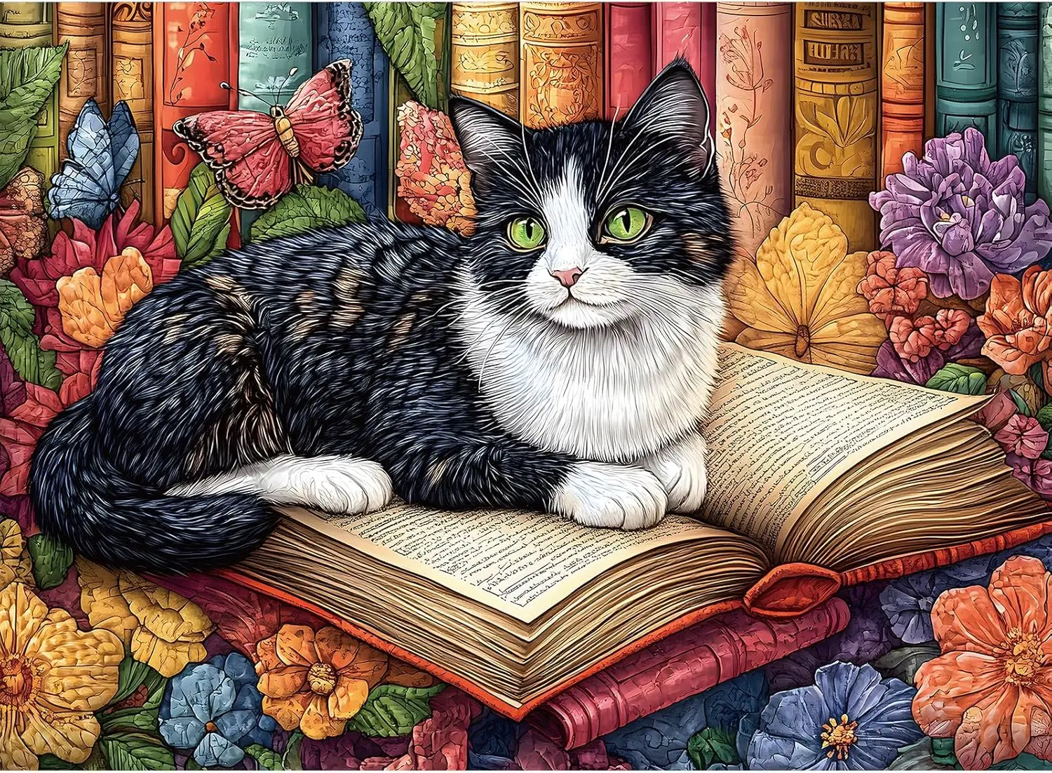 

Various-sized Wooden Jigsaw Puzzles-Blooming Book Cat , No Dust, Home Decor Birthday Party Gift Toy for Men Women Elders Seniors