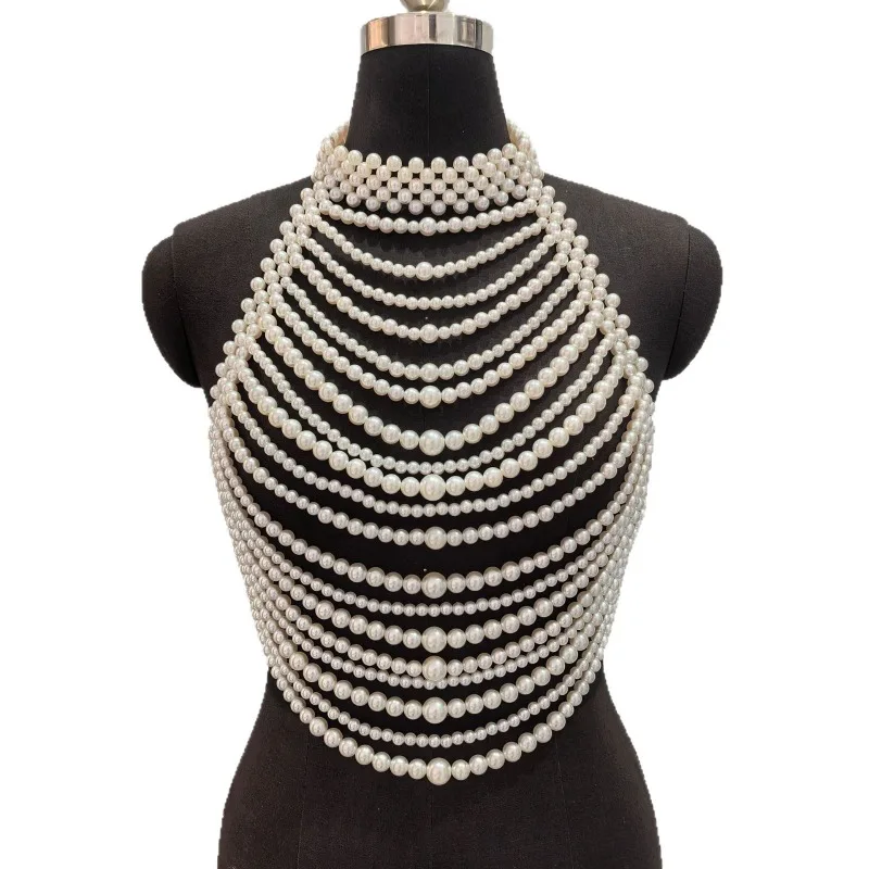 European and American trend heavy industry bead chest chain, wedding party performance body chain, high-quality bra chain view 5