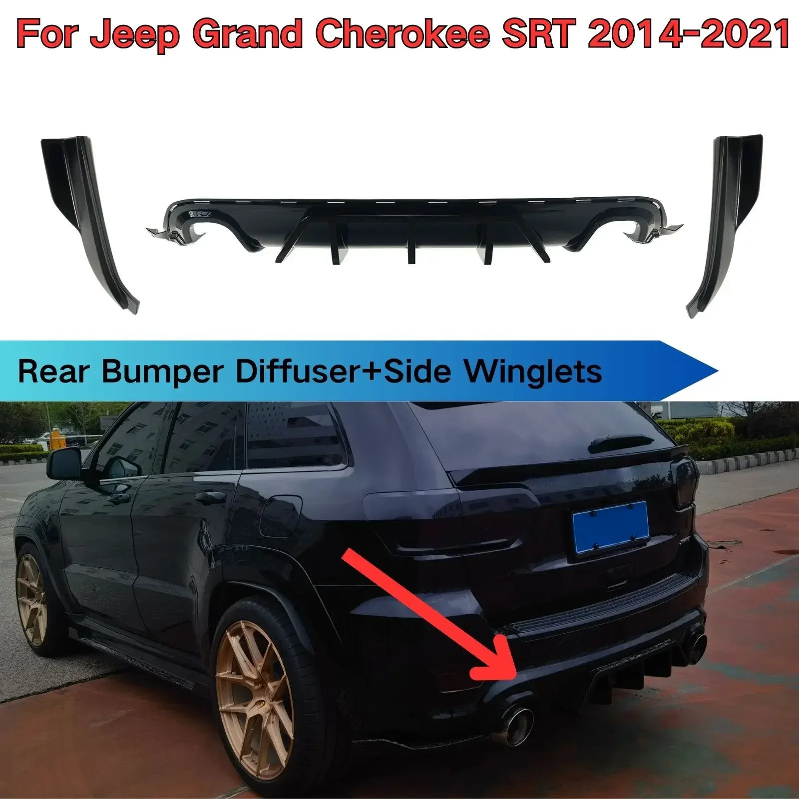 For Jeep Grand Cherokee SRT 2014 2015-2021 Rear Bumper Diffuser Side Winglet Splitter Spoiler Car Accessories Body Kit