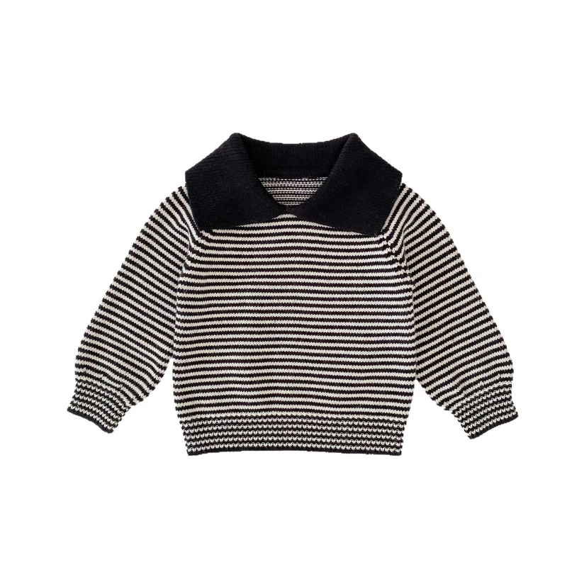 2025 New Autumn Clothing Children's Contrasting Striped POLO Lapel Knitted Stylish Pullover Long Sleeved Sweater