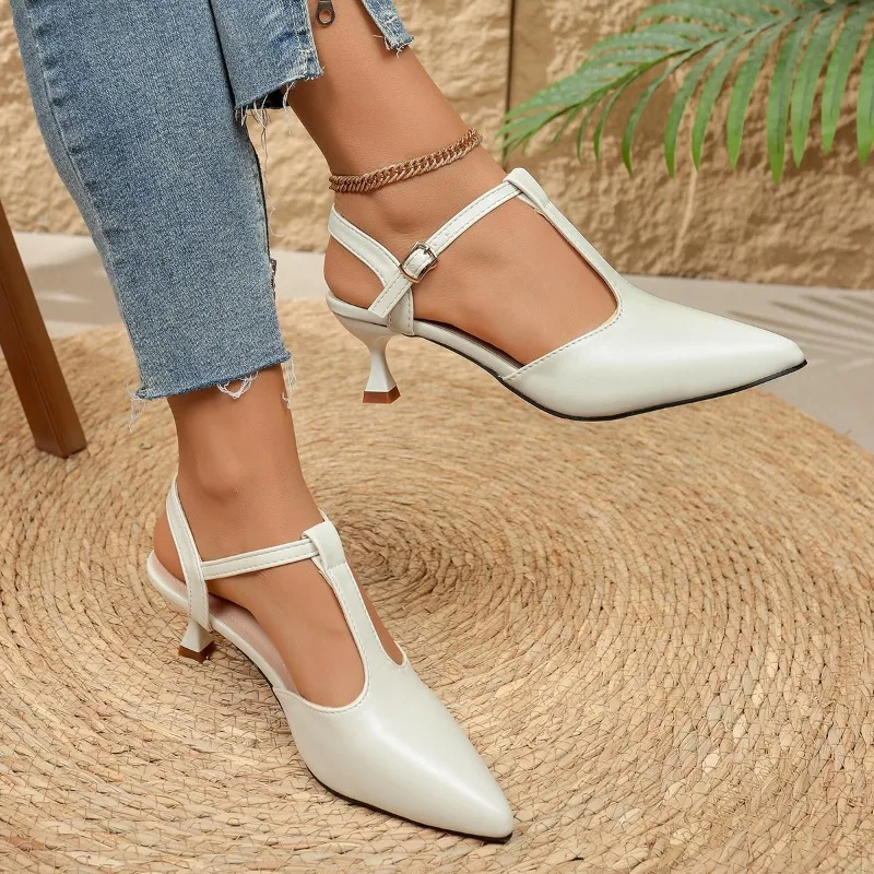 

Новые летние босоножки-стилето с вырезами, на одном ремешке, с острым носком, нескользящие, на каблуке