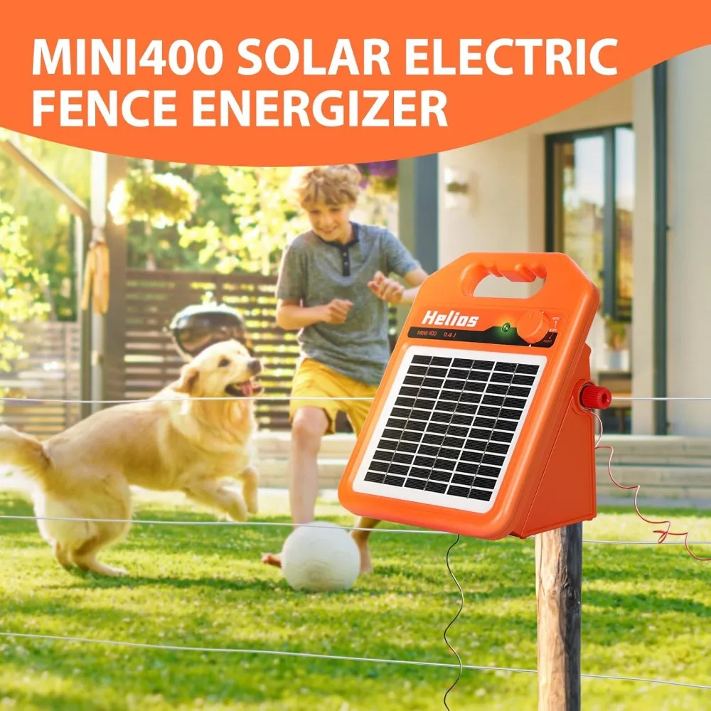 MINI400 30 Miles Solar Electric Fence Charger, 0.4 Joule Solar Electric Fence for Livestock, Horses, Cattle Sheep