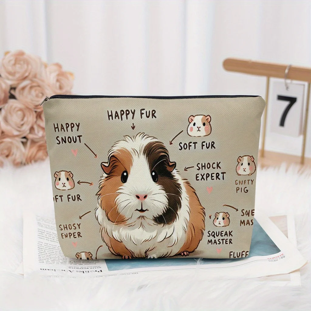 1 Piece Guinea Pig Hair Makeup Bag - Multifunctional Zipper Pouch for Women, Perfect Travel Zipper Storage Bag, Fun Birthday Gift