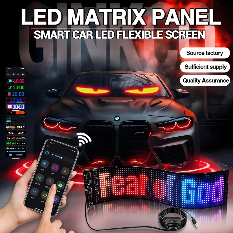 

Светодиодная матричная пиксельная панель с искусственным интеллектом, голосовая функция, автомобильный знак, управление через приложение, гибкий адресный узор, граффити, прокрутка текста, анимация