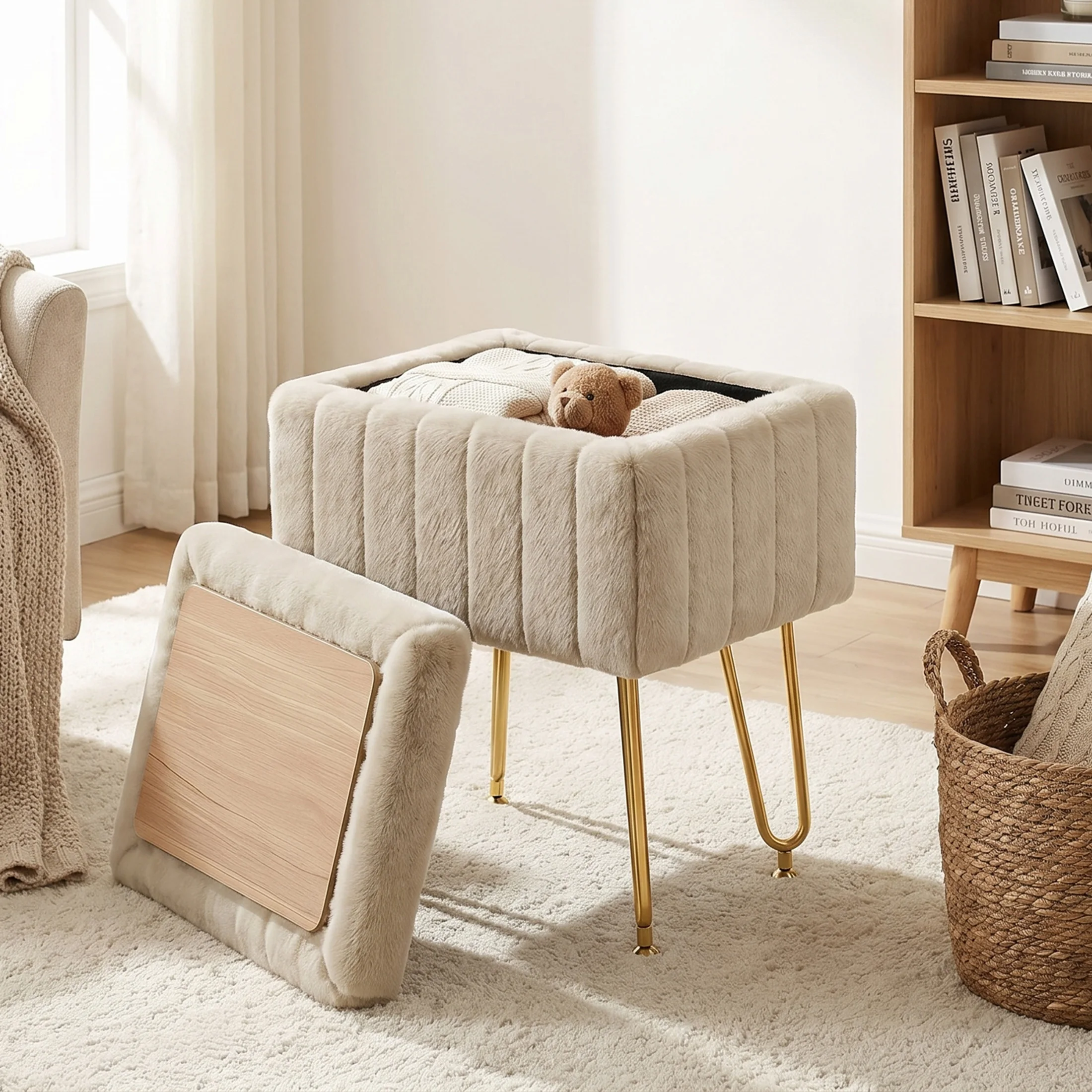 faux fur vanity stool overview