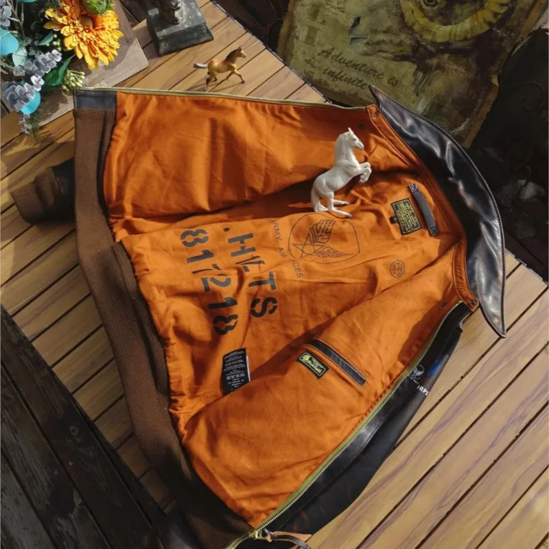 เสื้อโค้ทหนังแท้ขัดเงาด้วยมือสไตล์วินเทจสุดหรูและลำลอง