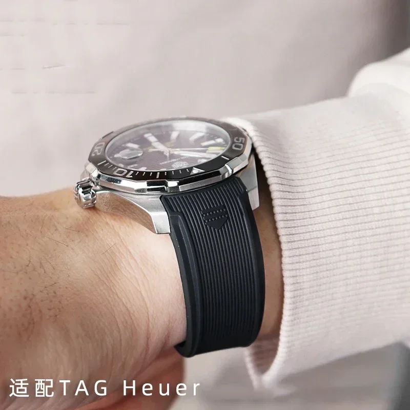 حزام ساعة مطاطي من السيليكون لسلسلة ساعة تاغ هوير كاريرا AQUARACER حزام ساعة أسود أزرق مناسب 22 ملم