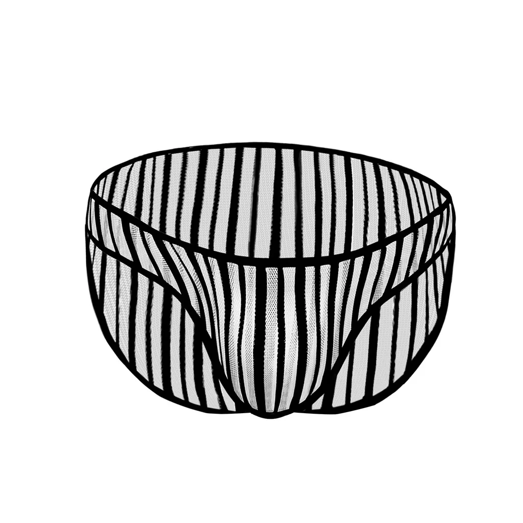 Men's Funny Underwear Vertical Stripe Transparent Mesh Briefs Gays Fashion U Convex Pouch Panties Youth Sexy Bottom Shorts New