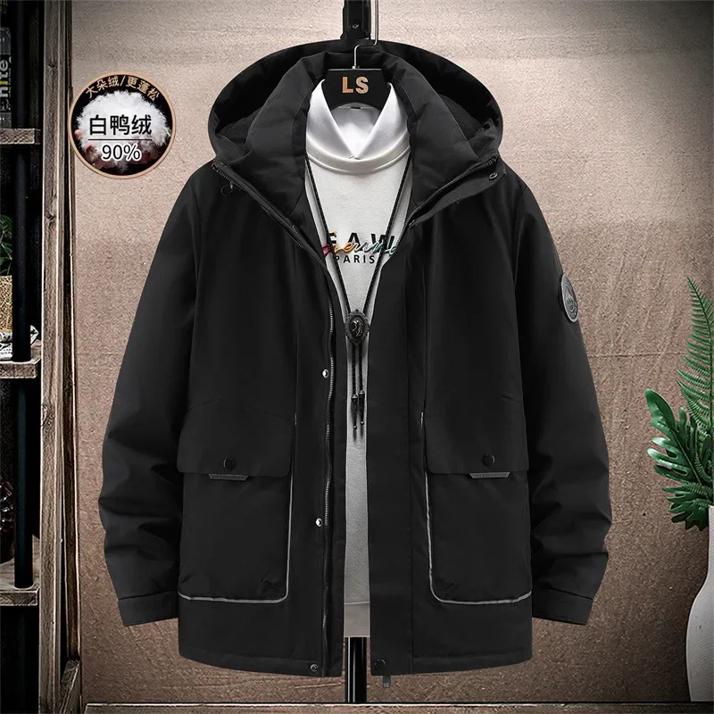 L-7XL Couple Short Style -20 ℃~-5 ℃ High end Large Size Down Coat for Men's Work 90 White Duck  Thickened Hooded  