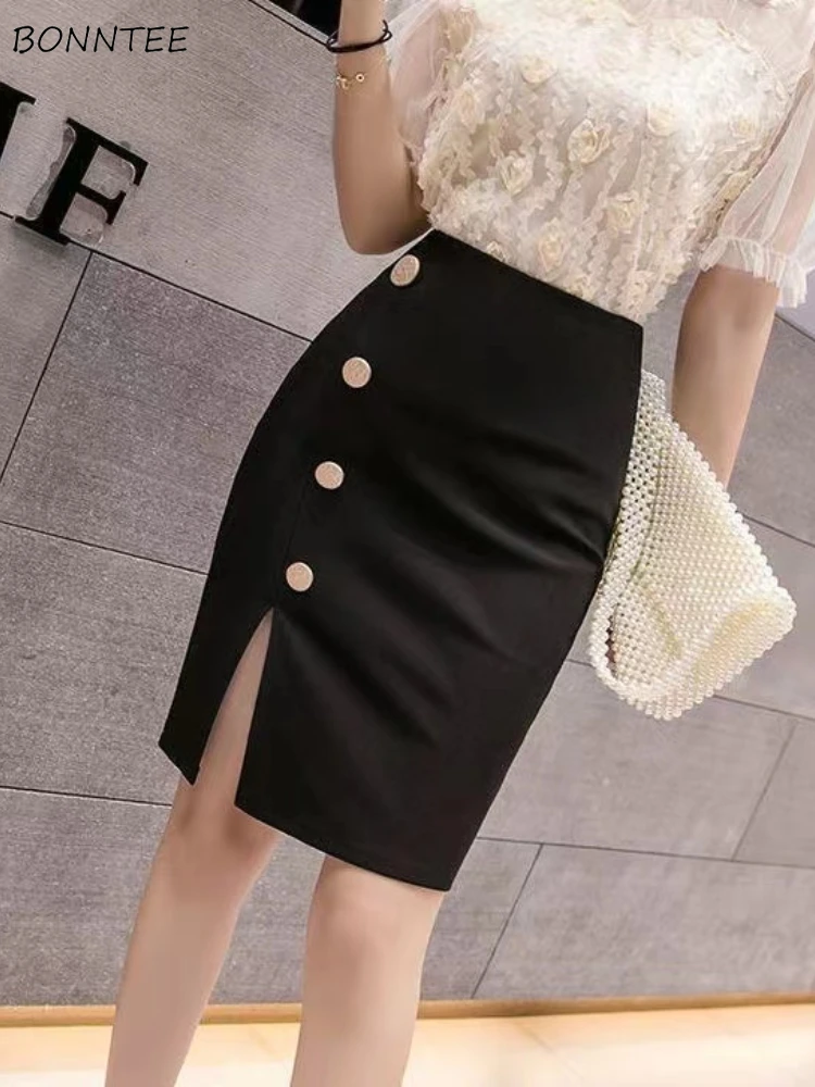 

High Waist Skirts Women Wrapped Hip Button Slim All-match Temper Casual Korean Fashion Spring Summer Aesthetic Faldas Tender Ins