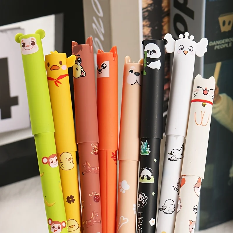 

6-Pack of Randomly Designed Pens with Cat, Dog, Bird, Duck, Monkey, Fox, Panda, Donkey Shapes, Colorful Ink That Writes Smoothly and Is Erasable, Suitable for Office Writing, Journaling, Diary Keeping, Back-To-School Season Gifts, Small Animal Pattern Des