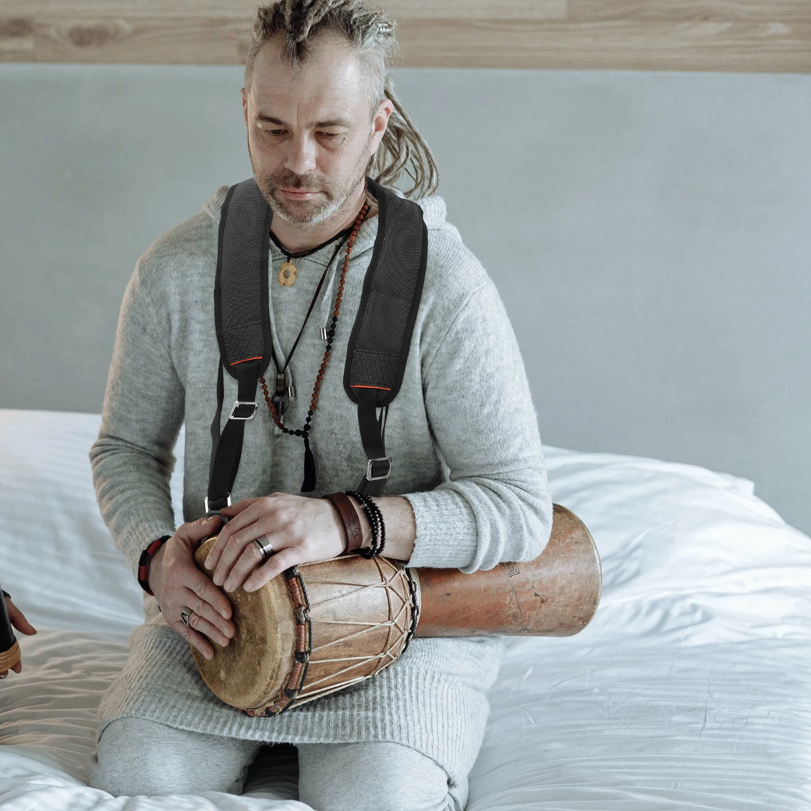 

Adjustable African Drum Strap 20mm High Density Sponge Black Djembe Belt Comfortable Shoulder Support for Musicians Instrument