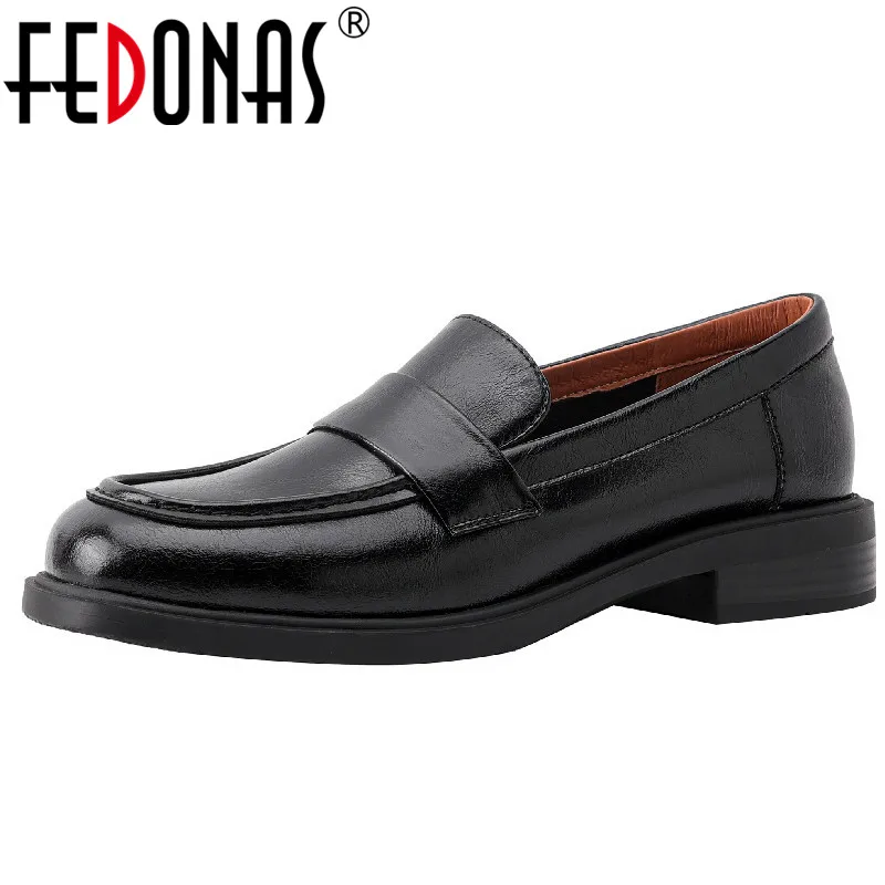 FEDONAS Spring Autumn Women Pumps Low Heels Quality Genuine Leather Classic Students Shoes Woman Retro Office Ladies Fashion