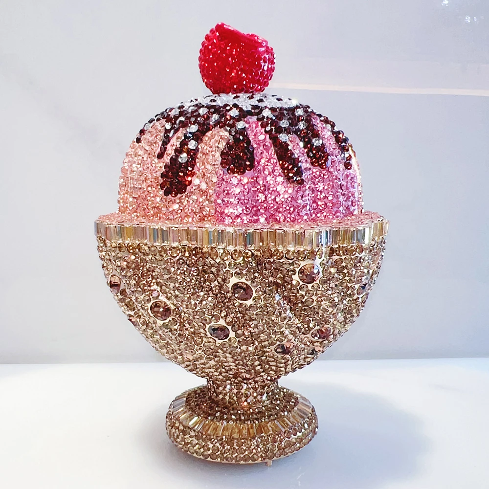 

WHTUOHENG Ice Cream Shape Evening Bag Clutches Woman Crystal Purse Novelty Rhinestone Prom Diamond Handbag Wedding Bridal Party