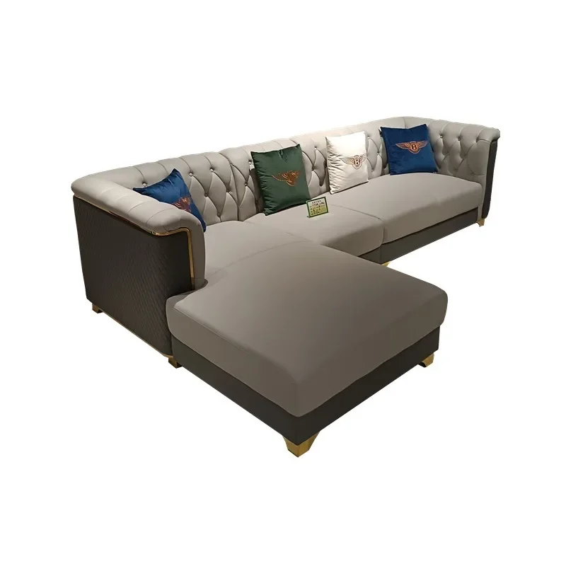 

Italian light luxury style leather sofa combination American European high-end modern living room corner furniture combination