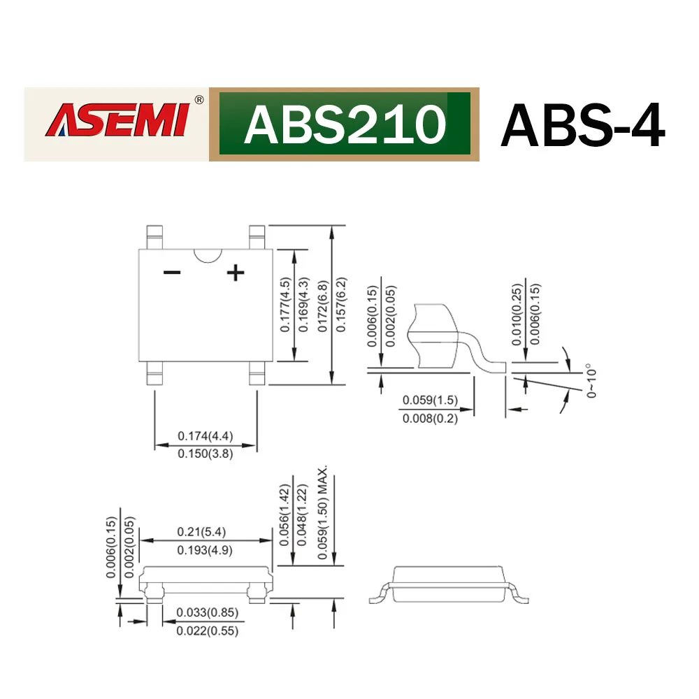 ABS210 SMD 2A 1000V Diode Bridge Rectifier ASEMI