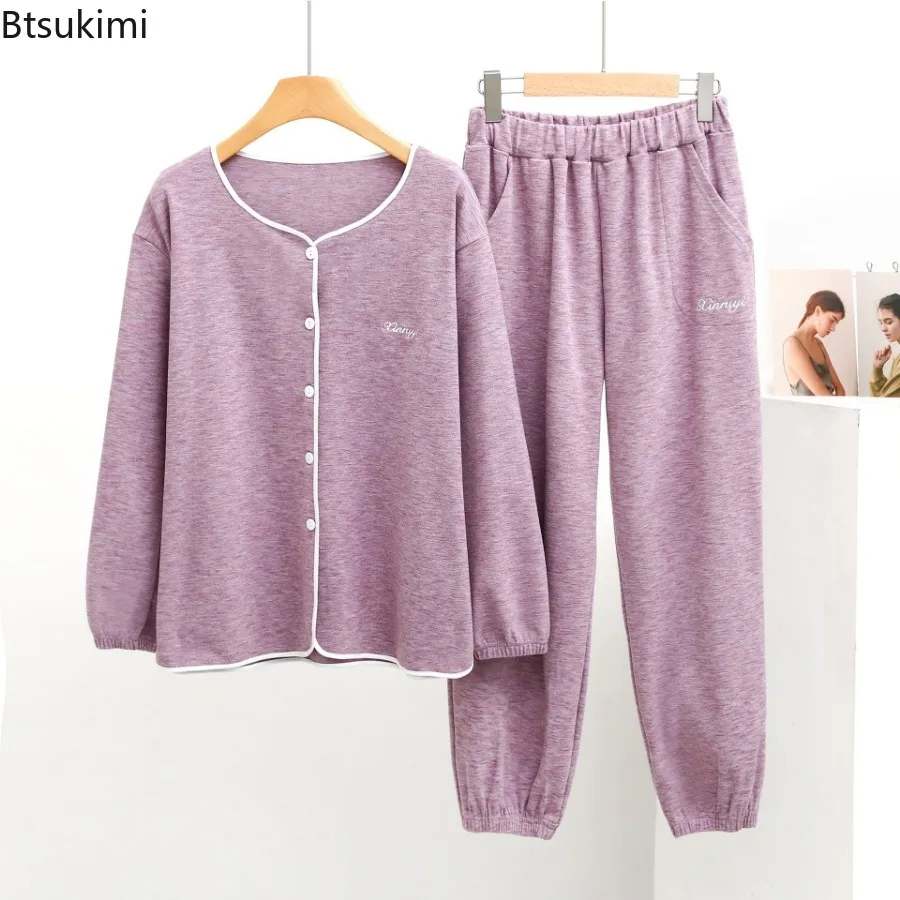 Flannel Home Clothes for Women Autumn Winter Plush Thicken Warm Sleepwear Long Sleeve Tops and Pant Sets Coral Fleece 2PCS Set