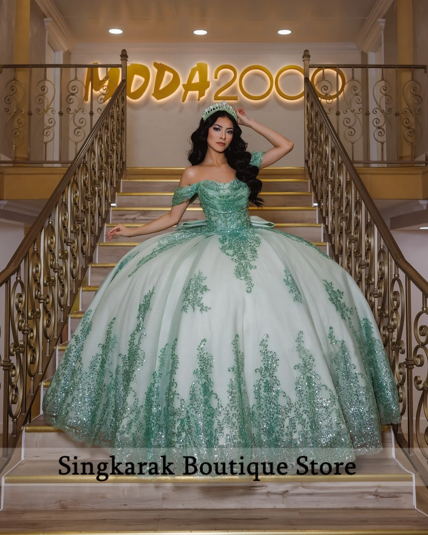 Robe de bal princesse verte de luxe pour filles, 15 robes de Quinceañera, avec des Appliques de perles en cristal, robe de fête d'anniversaire, personnalisée, nouvelle collection 2025