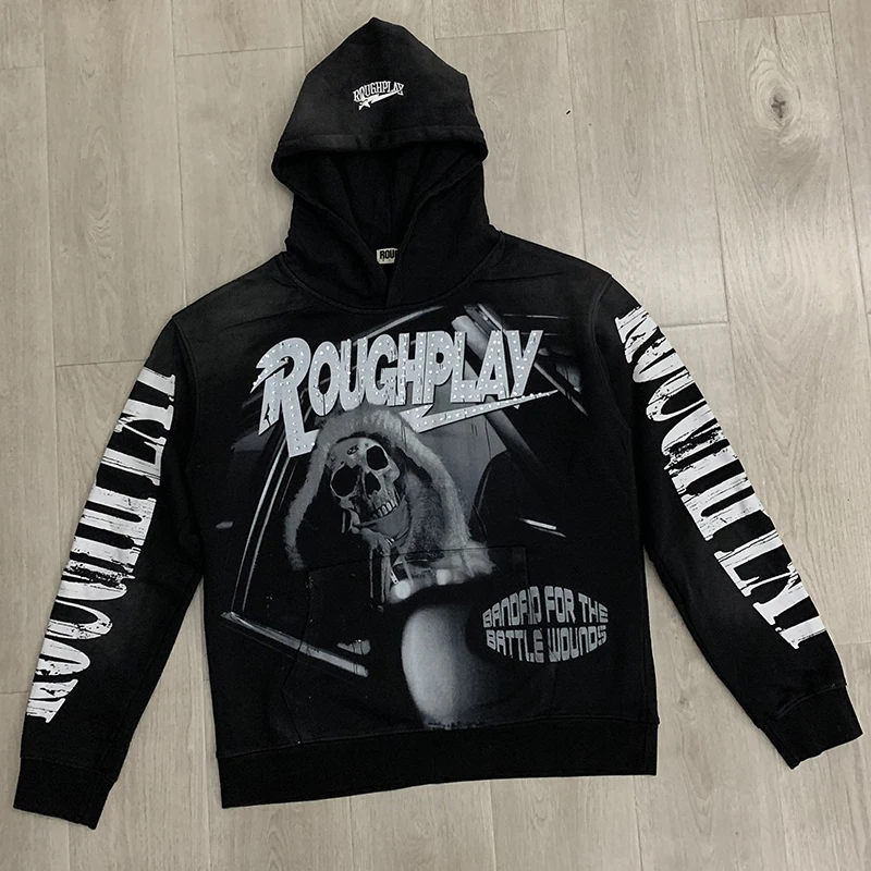 

Американская толстовка оверсайз с логотипом и принтом черепа, свободная повседневная куртка-худи в стиле хип-хоп для мужчин и женщин